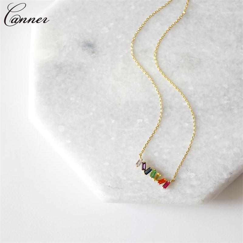 

CANNER Rainbow Cubic Zirconia Necklace Women Silver Color CZ Crystal Necklace Fashion Color Rhinestone Jewelry Q401