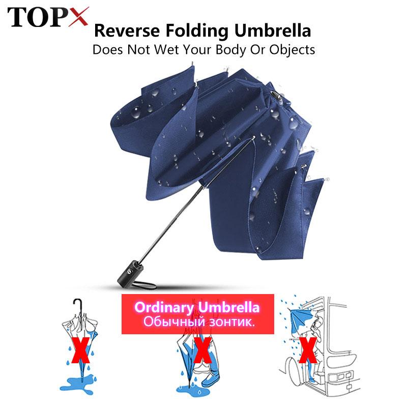 

Strong Windproof Folding Reverse Umbrella Women Automatic Rain Parasol Compact Large Travel Business Car Gift Umbrellas For Men, Black