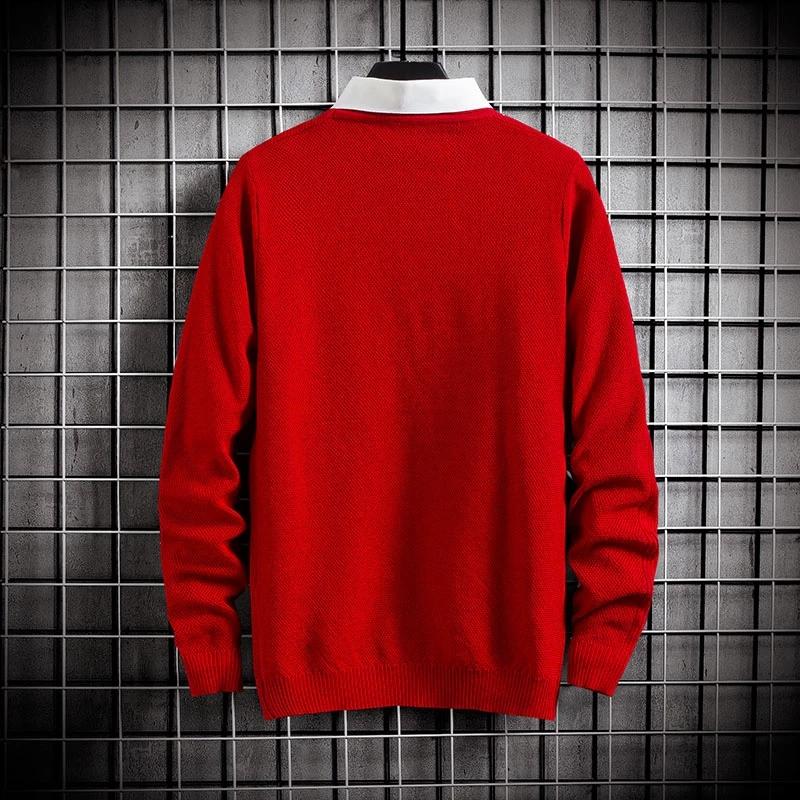 

2020 knitted men's fake two-piece solid pullover sweater shirt elongated sleeve pullover autumn men's sweater, Brown