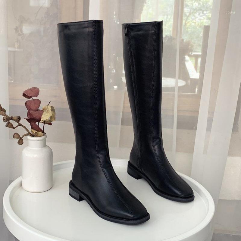 

Cool Woman Knee-High Boots Knight Boots 3cm Low Heels Women's Slip-on Over the Knee Leather Wide Long Boot Shoes for Women1, Black