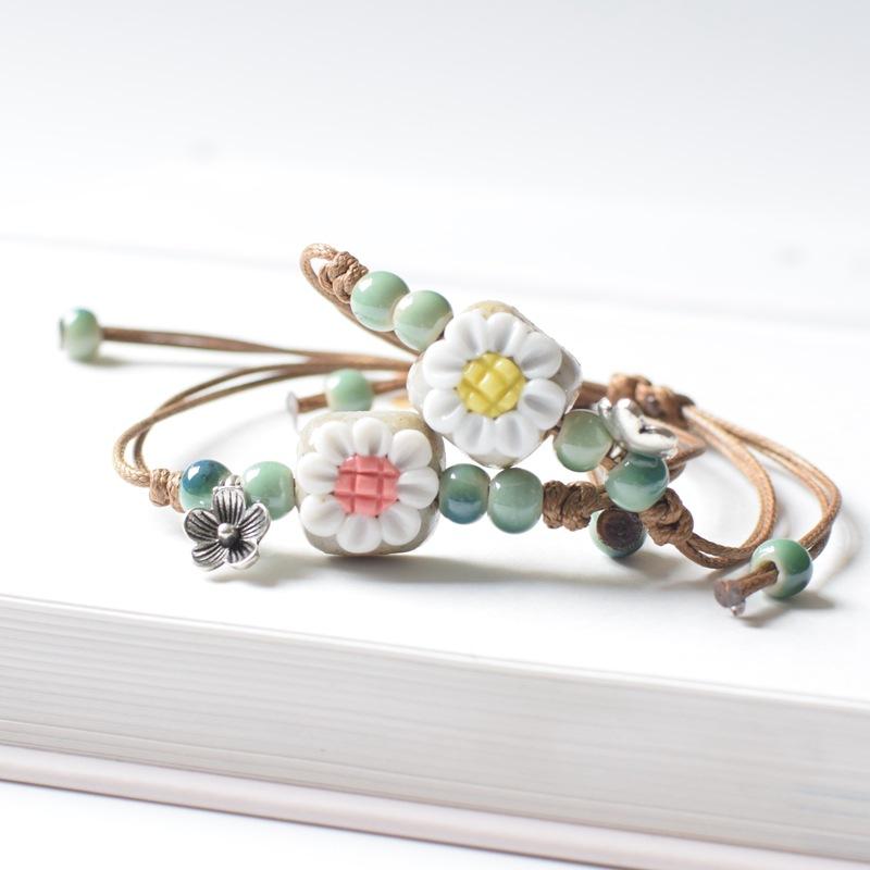 

New fashion hot sale flower ceramic braid bracelet small fresh girlfriends bead bracelet personality women jewelry