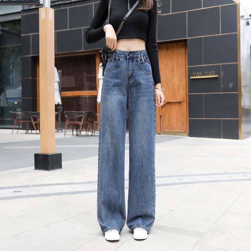 

2020 Upscale Women Jeans High Waist Loose Wide Leg Pants Ladies Long Pants Denim Trousers Full-length Streetwear Vintage Casual, Regular pants length