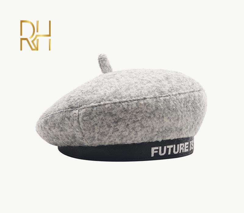

Autumn Winter Woman Felt Hat Fashion Beret Letter Embroidery Winter Hats Vintage Male Beret French Hat Painter Cap RH, Black
