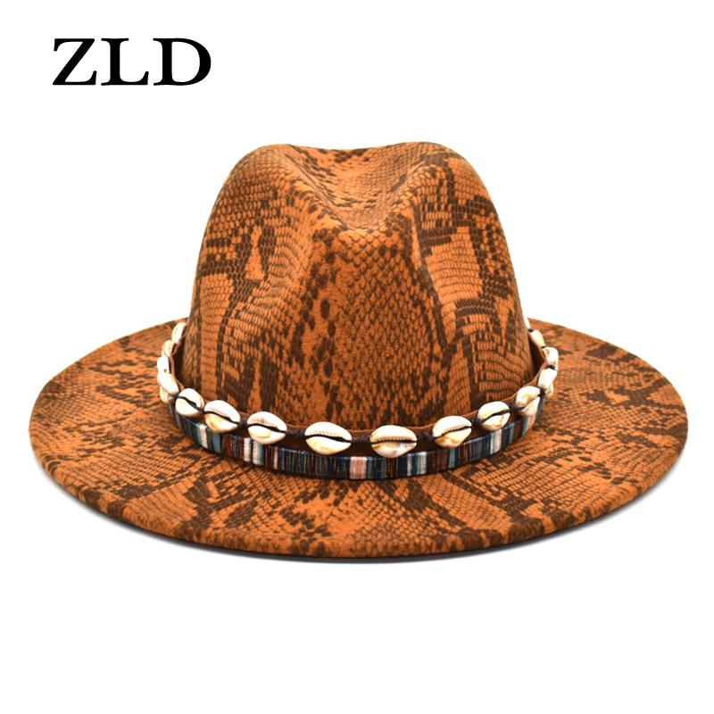 

ZLD British vintage men women Jazz Hats fashion black Snake pattern Fedoras hat Casual Felt caps Winter ladies warm cap