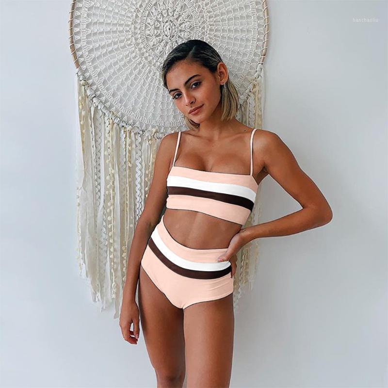 

IMANFive Sexy Bikinis Push Up Bikini 2020 New Arrival Striped Patchwork Swimwear Women Straps High Waist Swimsuit Biquini -XL1