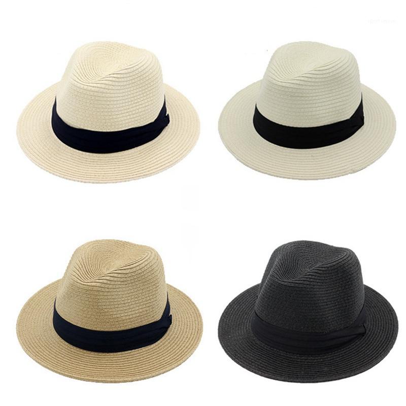 

WZCX Black Ribbon Women Straw Hat Solid Color Fashion New Casual Korean Version Simple Beach Hat Summer Cap1, 01