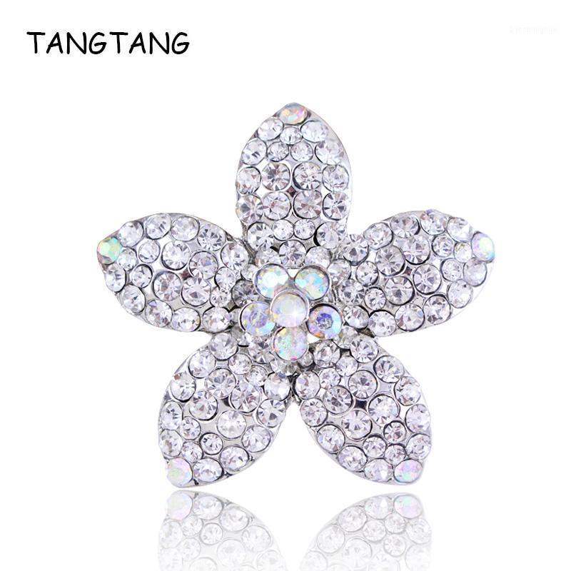 

Pins, Brooches TANGTANG Pin Brooch Rose Flower Petals Rhinestone Crystal Ornaments For Women Wedding Accessories BH8355, Gray