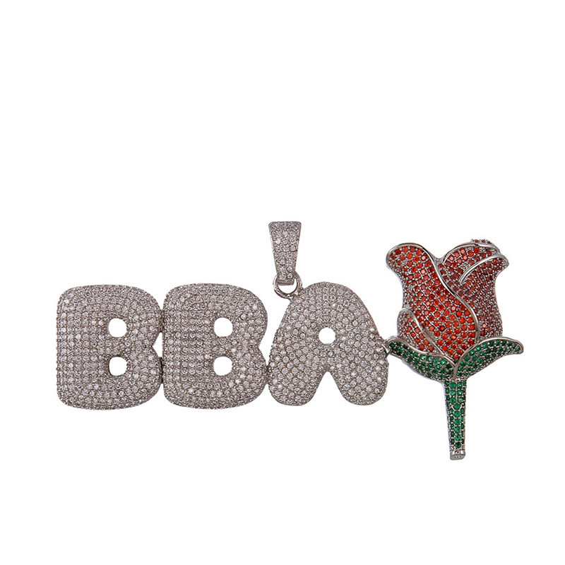 

Micro New Arrival Pave Zircon Custom Hip Hop Jewelry Pink Iced Letters Out Pendant Necklace for Men Z89i