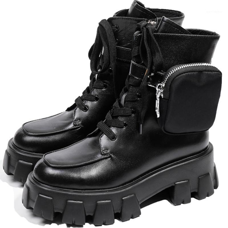 

RASMEUP 2020 Winter Pocket Female Boots Women Platform Shoes Lace Up Thick-soled Black Boots Woman Half Botas Mujer1