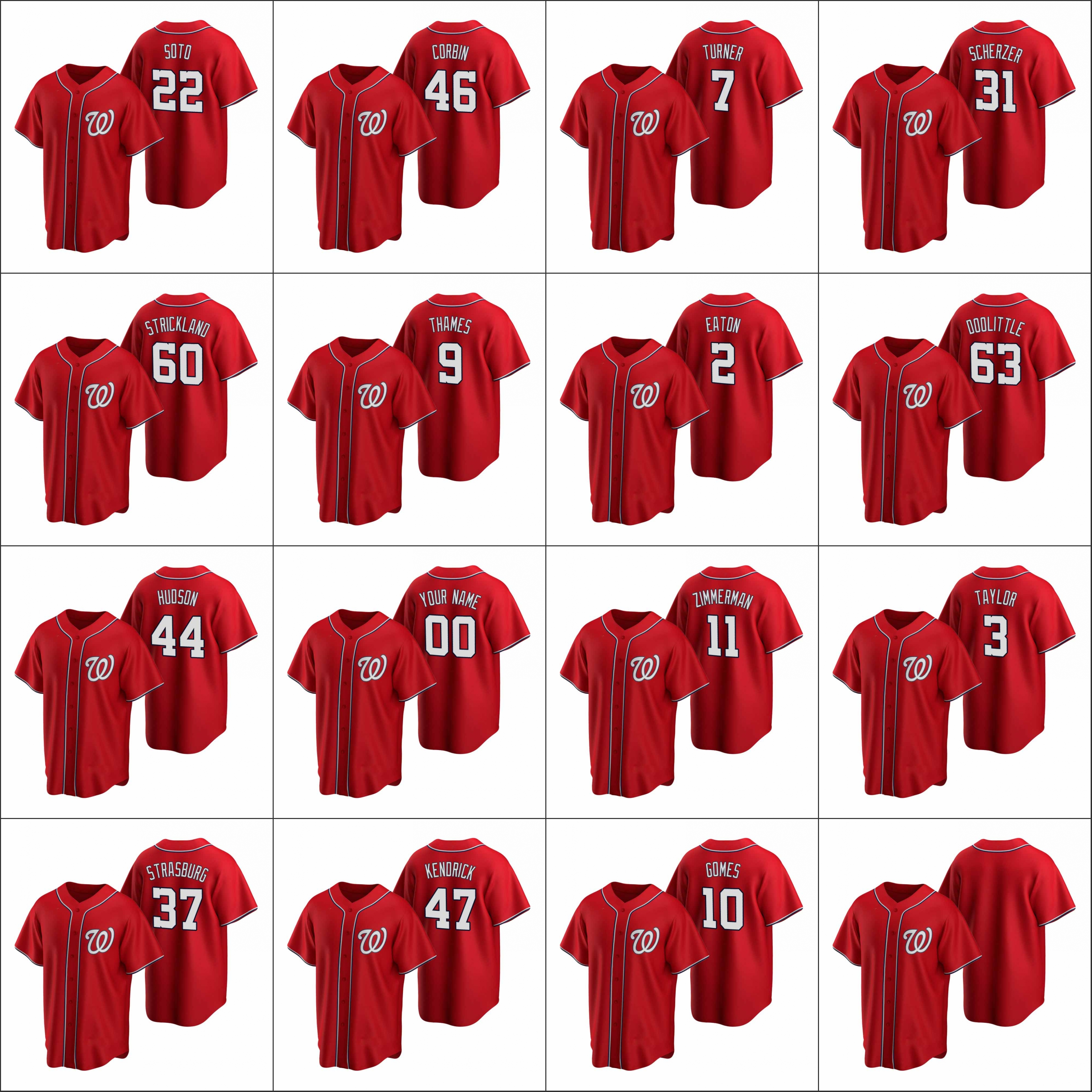 

Washington Nationals #22 Juan Soto 37 Stephen Strasburg 31 Max Scherzer Men Women Youth Custom Red Replica Alternate Jersey, Black