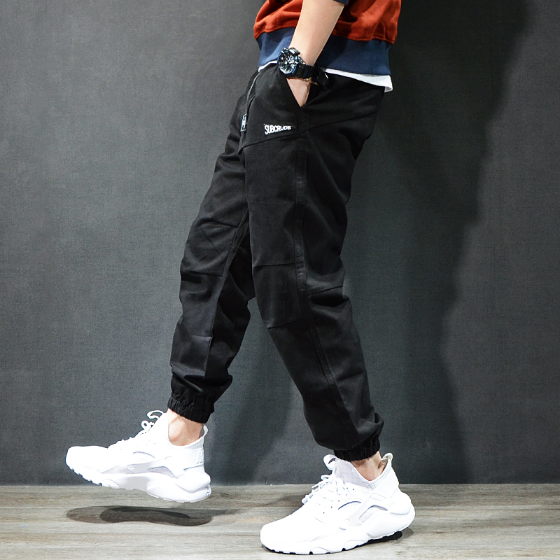 

2021 New Japanese Vintage Designer Fit Casual Streetwear Spliced Hip Hop Joggers Pants Men Trousers Aqow, Black