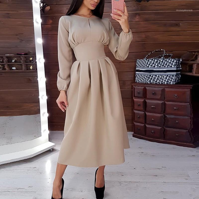 

Autumn Hollow Out Patchwork Dress Women Long Sleeve Slim Dress Female Zipper Flowy Hem A-Line Elegant Maxi Party Vestidos1, Khaki