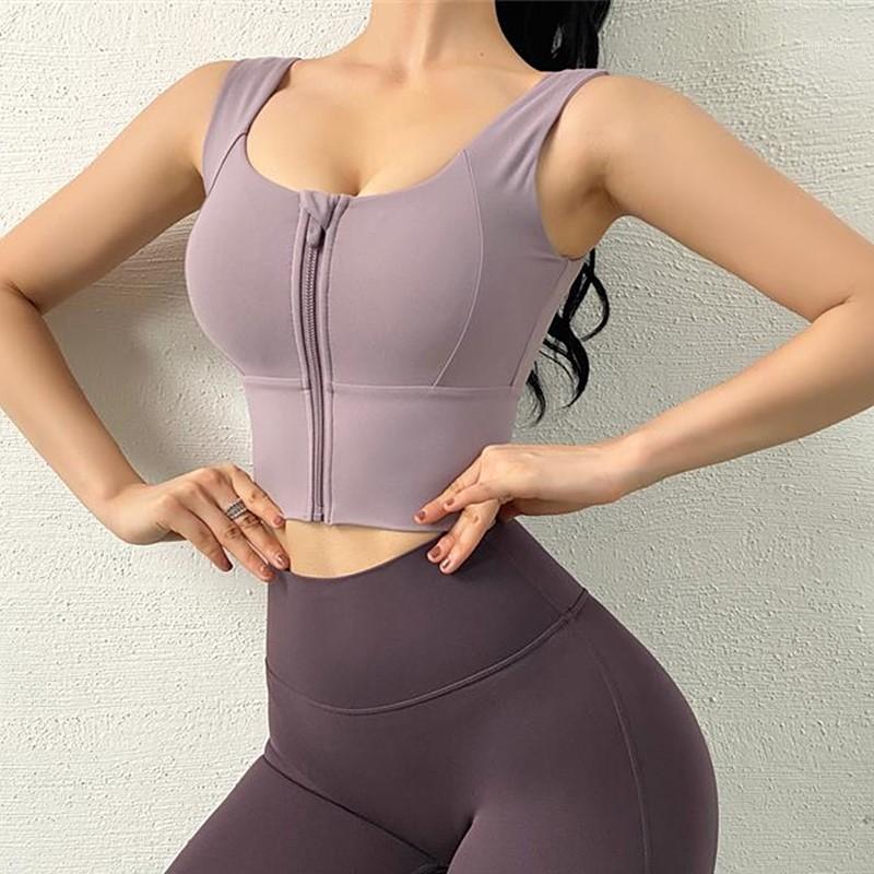 

Sexy Zipper Sport Bra Push Up Bra Women Yoga Tops Women Jersey Comfortable Fitness Gym underwear shockproof Jogging Running Tops1, Black