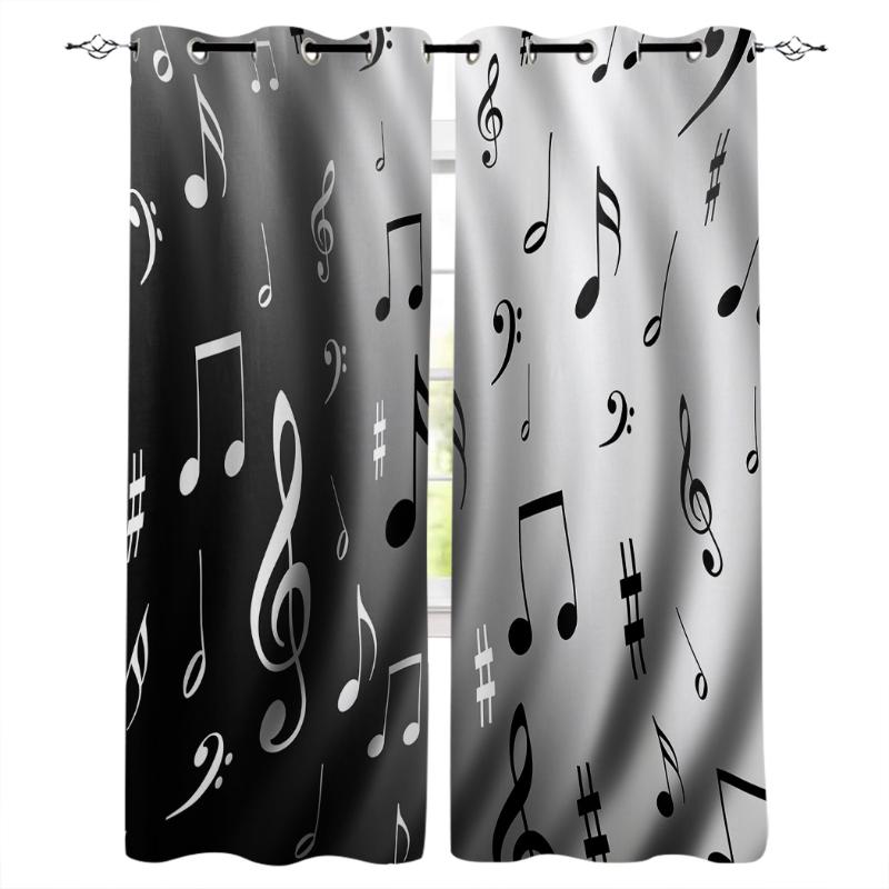

Music Black White Musical Notes Window Curtain Bedroom Kitchen Living Room Decoration Items Window Curtains for Living Room, As pic