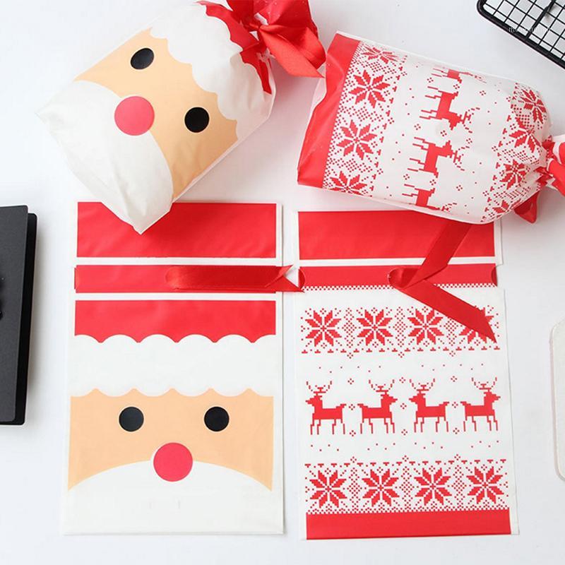 

10 Pcs New Fashion Merry Christmas Candy Bag Santa Claus Elk Snowflake Drawstring Gift Bags1