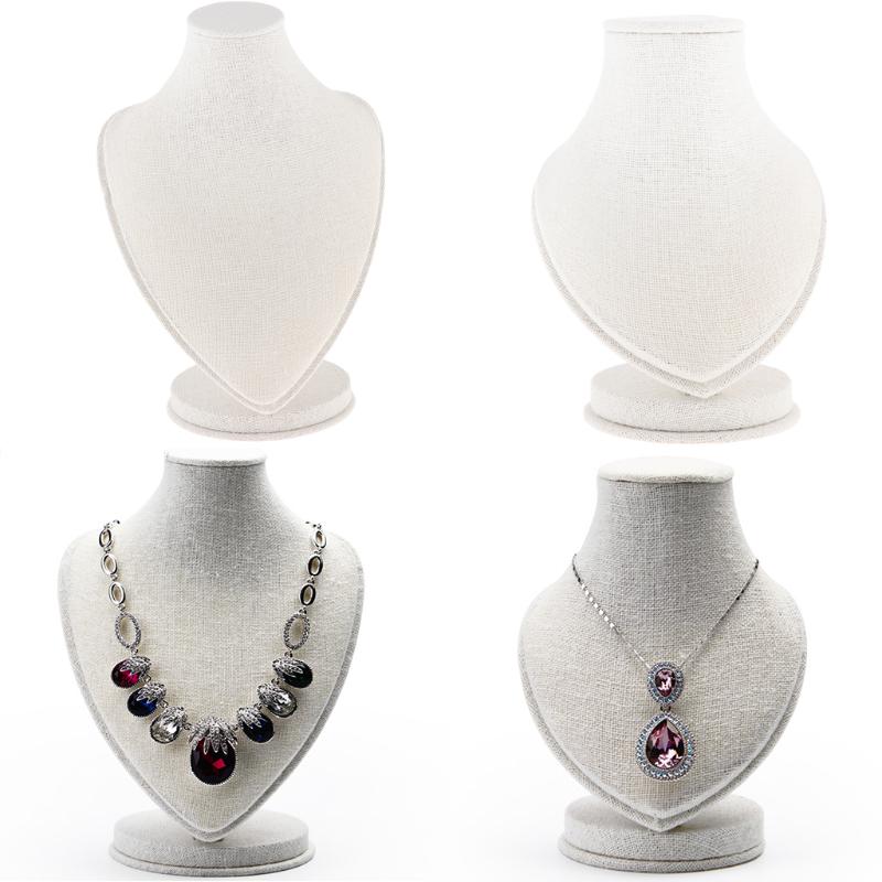 

Shabby Rustic Linen Bust for Necklace Pendant Chain Holder Jewelry Display 3D Mannequin Shop Counter Showcase