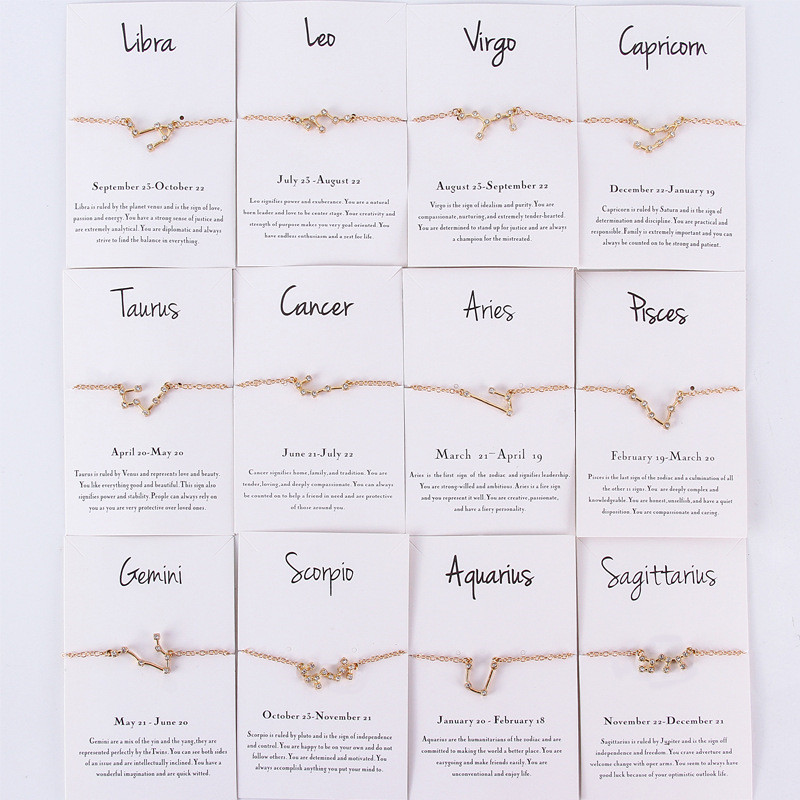 

Crystal CZ Horoscope Zodiac 12 Constellation Bracelets Star Sign Rhinestone Astrology Disc Bracelet Jewelry for Women Girls