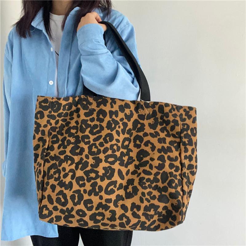 

Leopard Print Canvas Tote Bag Women Handbag Casual Ladies Shoulder Bags Large Capacity Handbags Fashion Pure Cotton Women Bags