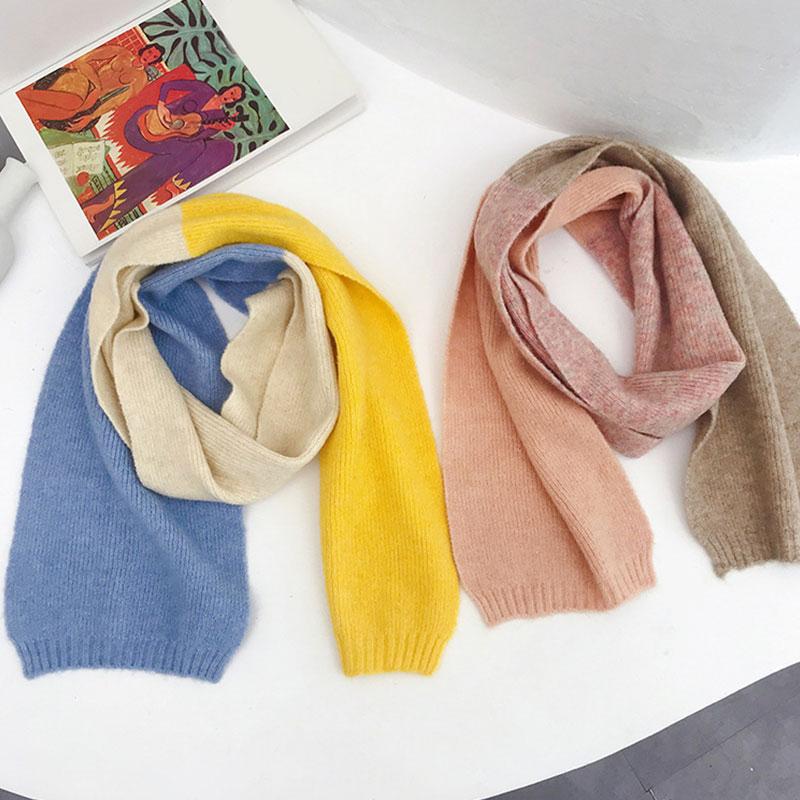 

Thick Warm Shawls Wraps Splicing Color Knitted Scarf Winter Neck Scarves Sweet Casual Soft Long Shawls Retro Double Side Scarves