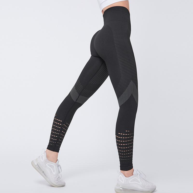 

High Waist Fitness Gym Leggings Women Seamless Energy Tights Workout Running Activewear Yoga Pants Hollow Sport Trainning Wear, Black