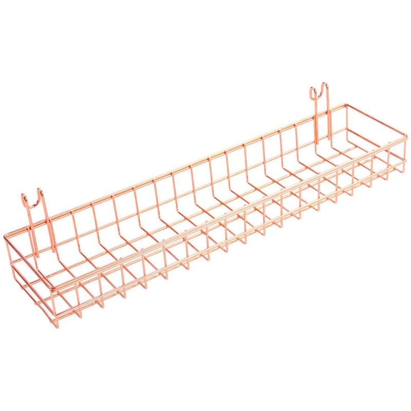 

BEAU-Rose Gold Grid Wall Basket Wire Wall Shelf for Grid Panel Easy Hanging Tray for Cute Things on Your Storage Displ