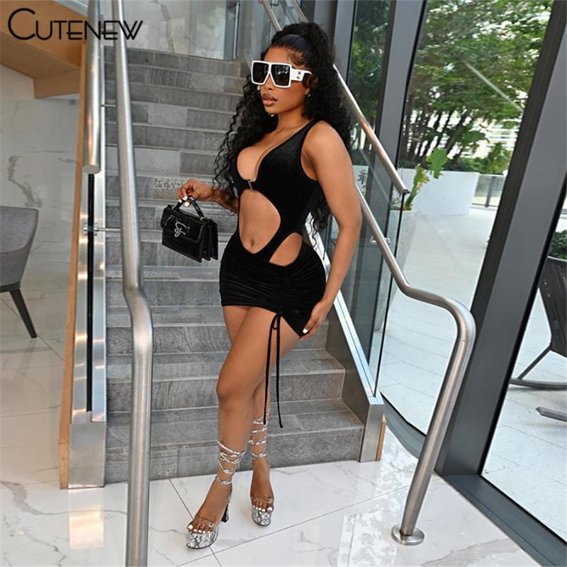 

Work Dresses Cute Summer Solid Cotton Two Piece Sets Women Outfits Sexy Hollow Out Low O-Neck Bodysuit+Drawstring Mini Skirt Lady Clubwear, White;black