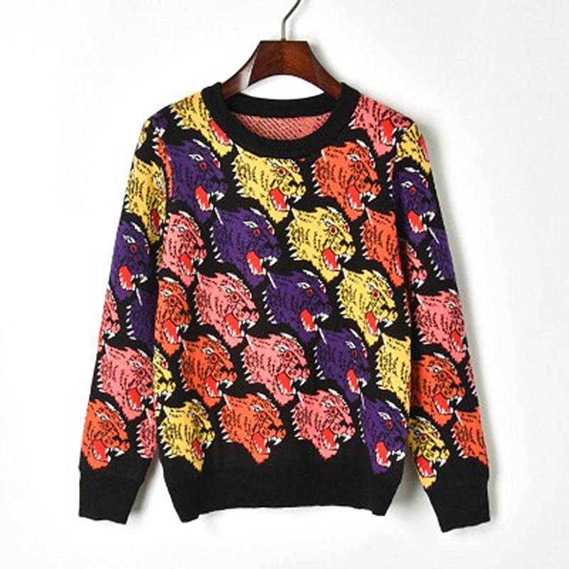 

and New European American Multicolor Tiger Male Shirt Head Straight Line Torn Around Women's Neck Section Thickness K0fy XORH, Red tiger head.