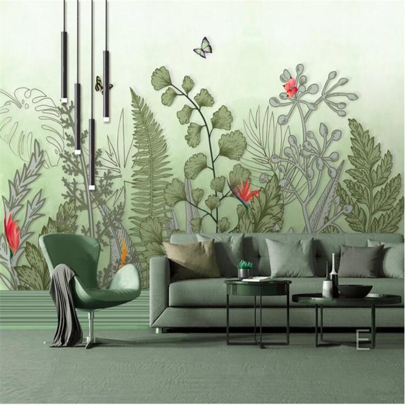 

Medieval Hand Painted Tropical Rain Forest Plants 3D Wall Papers Home Decor Living Room Bedroom Background Decor Mural Wallpaper, Canvas