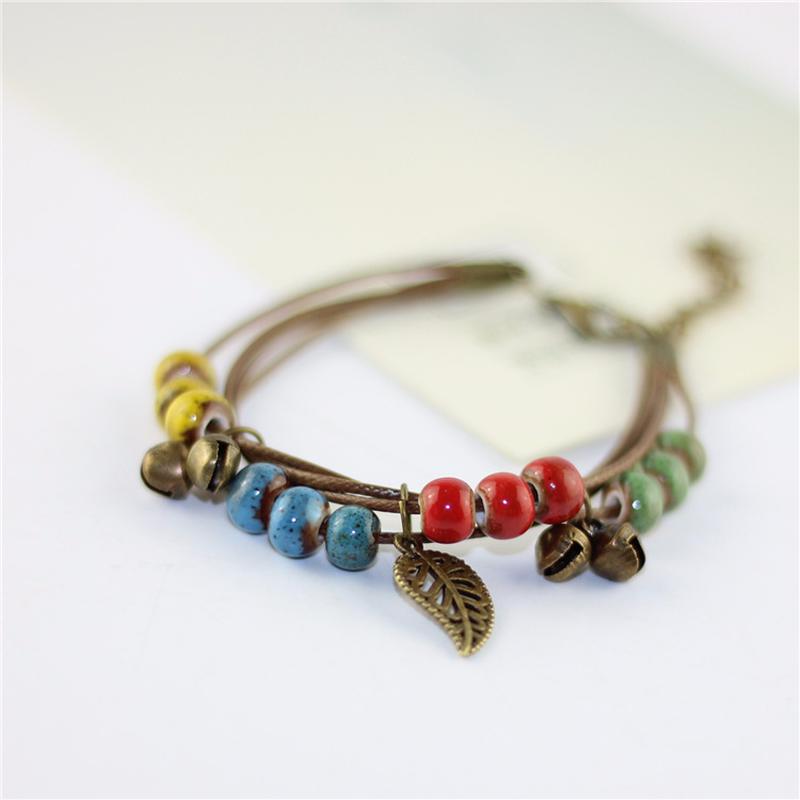 

wholesale Fashion Ethnic Style Ceramic Bracelets Adjustable Handmade Porcelain Beads Rope Bracelets For Women Girl's Gift