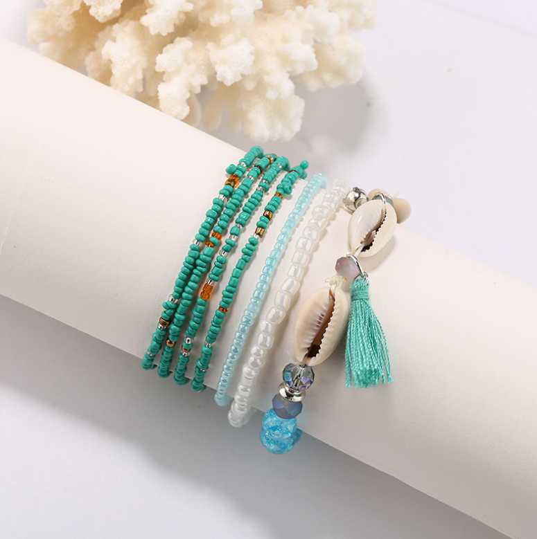 

7pcs/set Handcraft Boutique Fashion Multilayer Crystal Stone Beads Strand Bracelets Tassel Bangles Pulseras Boho Mujer