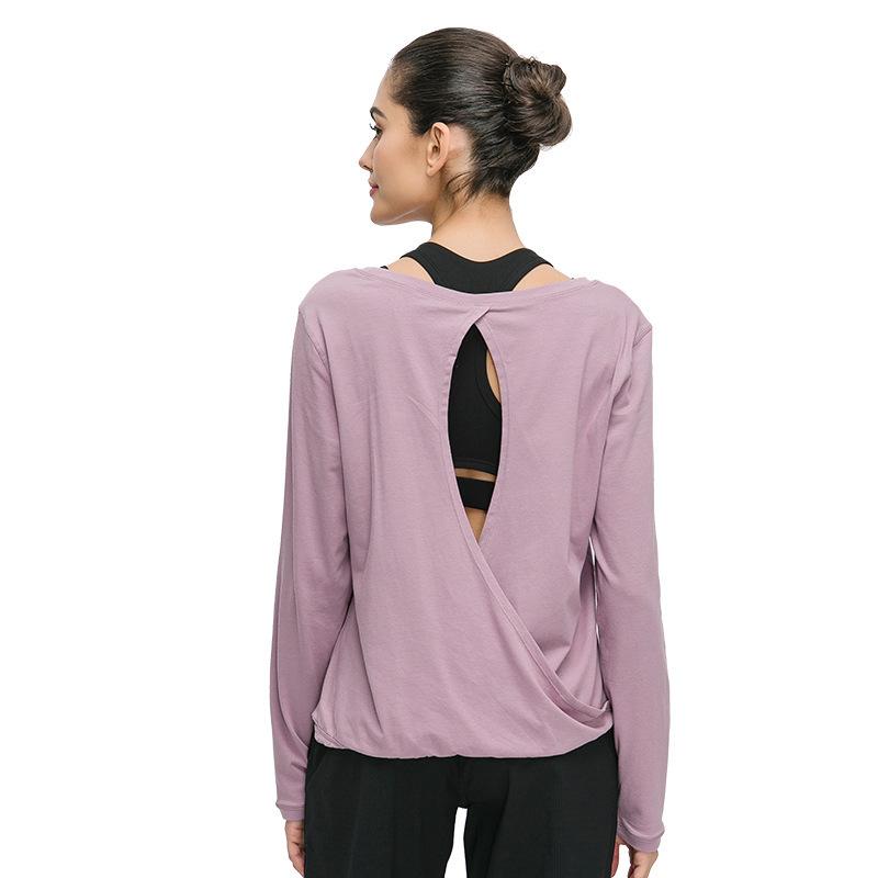 

loose fit quick-drying yoga tops clothing casual hollow breathable tops gym sports fitness long-sleeved T-shirt for women, Black