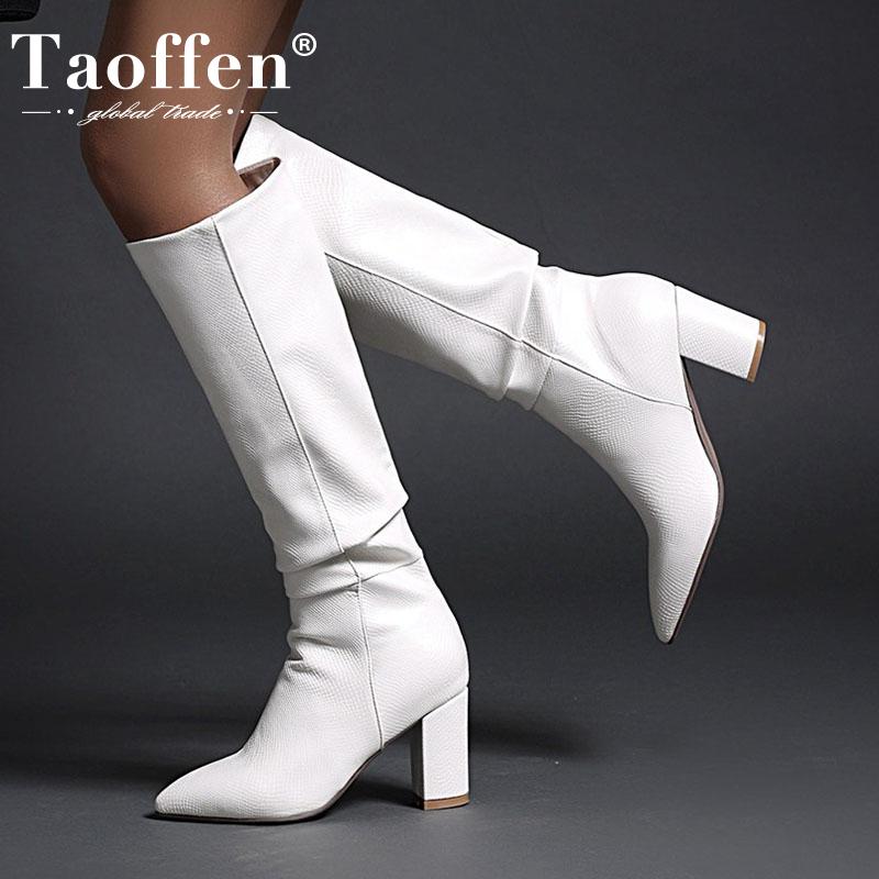 

Taoffen Women Long Boots Fashion Pointed Toe High Heel Winter Shoes Woman Sexy Long Boot Office Lady Party Footwear Size 34-43, Blue