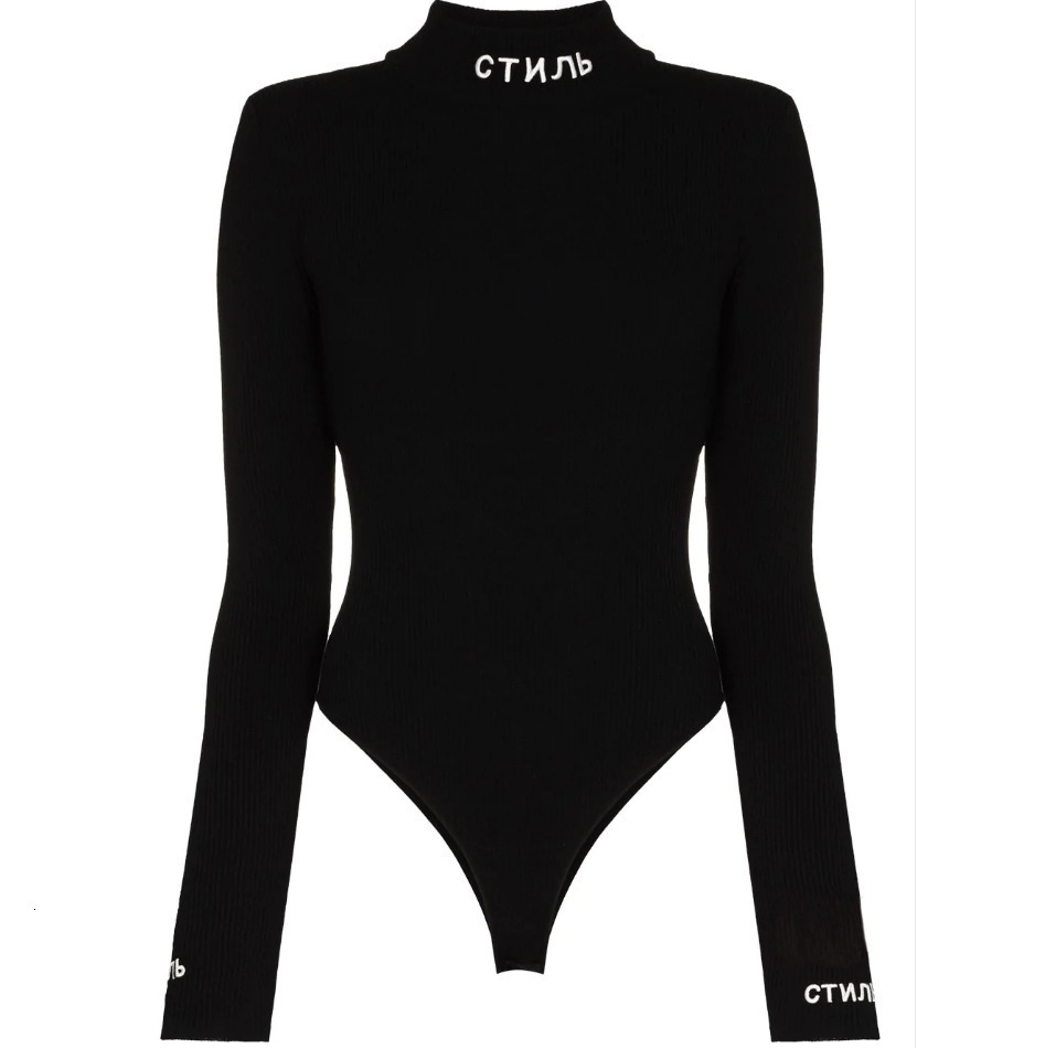 

Fashion Bodysuit designer Embroidered high collar one piece Heron high fork tights Classic, Black