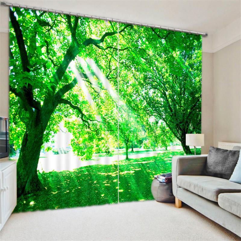 

green Blackout 3D Window Curtains Living Room Bedroom Drapes Cortinas Rideaux Customized size Beautiful tree print pillowcase, 3d green curtain