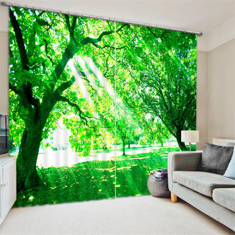 

green Blackout 3D Window Curtains Living Room Bedroom Drapes Cortinas Rideaux Customized size Beautiful tree print pillowcase, 3d green curtain
