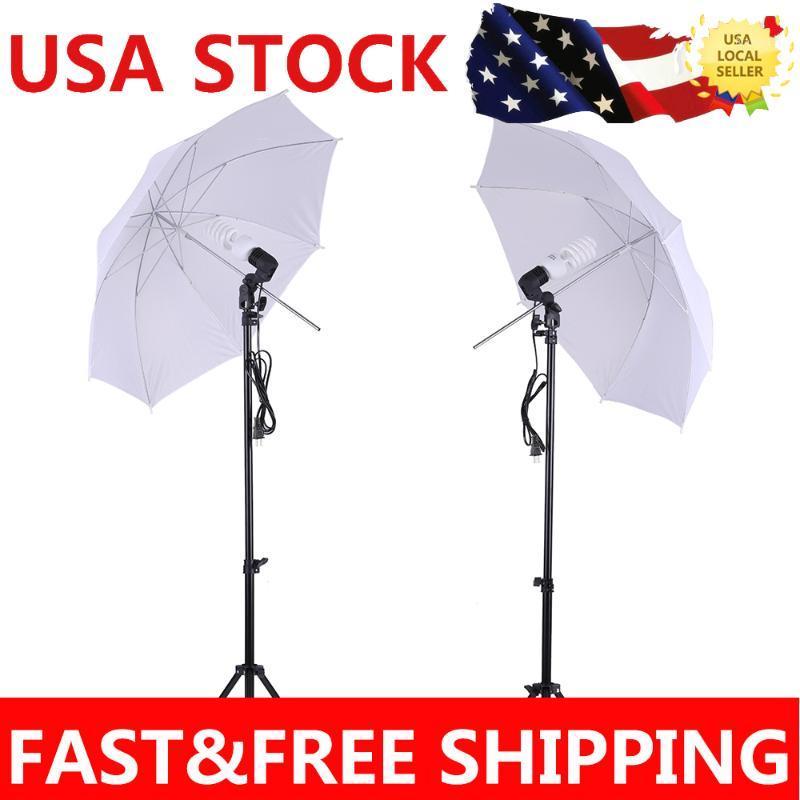 

Photo Studio Lighting Kit Set 2Pcs 2M 6.6Ft Light Stand+2Pcs 33" White Soft Light Umbrella+45W Bulb+Swivel Socket1