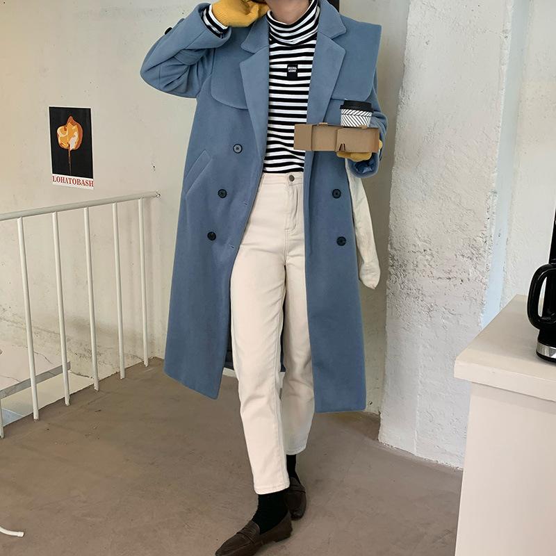 

quality [Huang Zheng] double breasted Lapel medium length thick woolen coat for women's 2020 winter temperament coat wt26238, Black