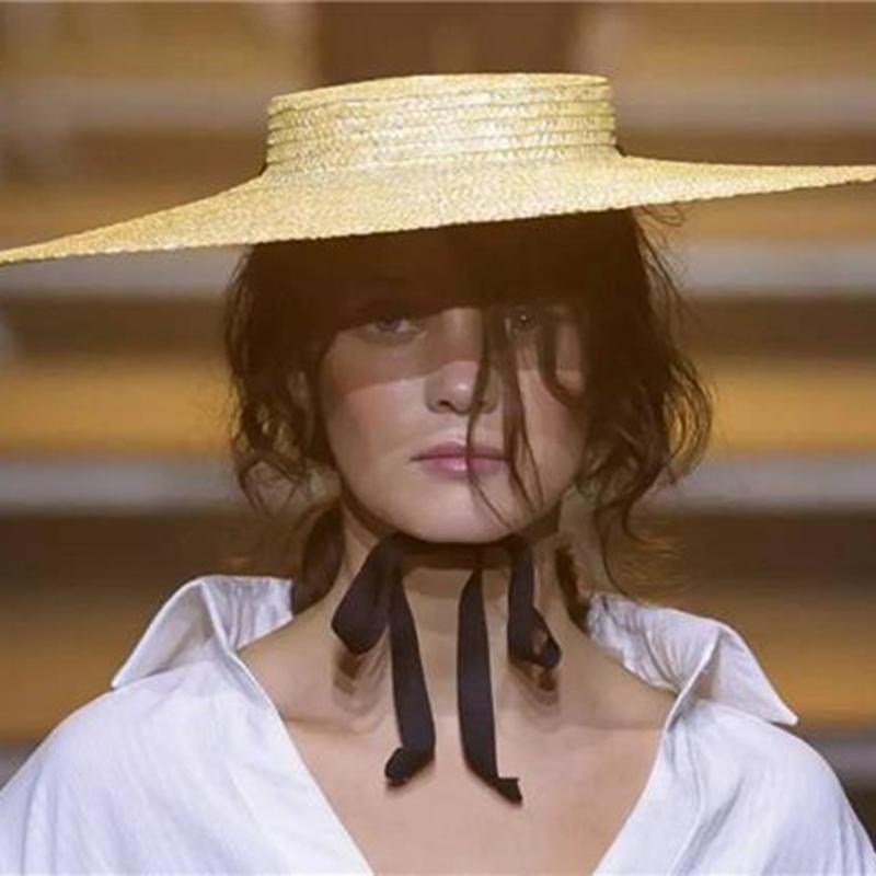 

Europe And The United States High Cold Super Big Hat Straw Hat Ladies Summer Sunscreen Yang Black Patch Big Along The Beach, 01