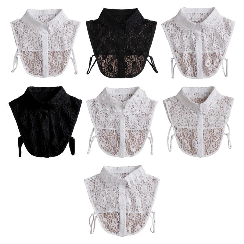 

Women Elegant Crochet Hollow Out Floral Lace False Fake Collar Button Down Lapel Detachable Half Shirt Blouse Dickey