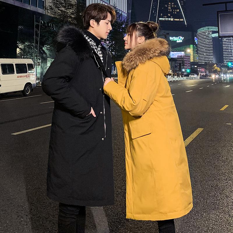 

2020 new men down jacket in long over-the-knee youth faction overcoming female handsome couple winter coat, See chart