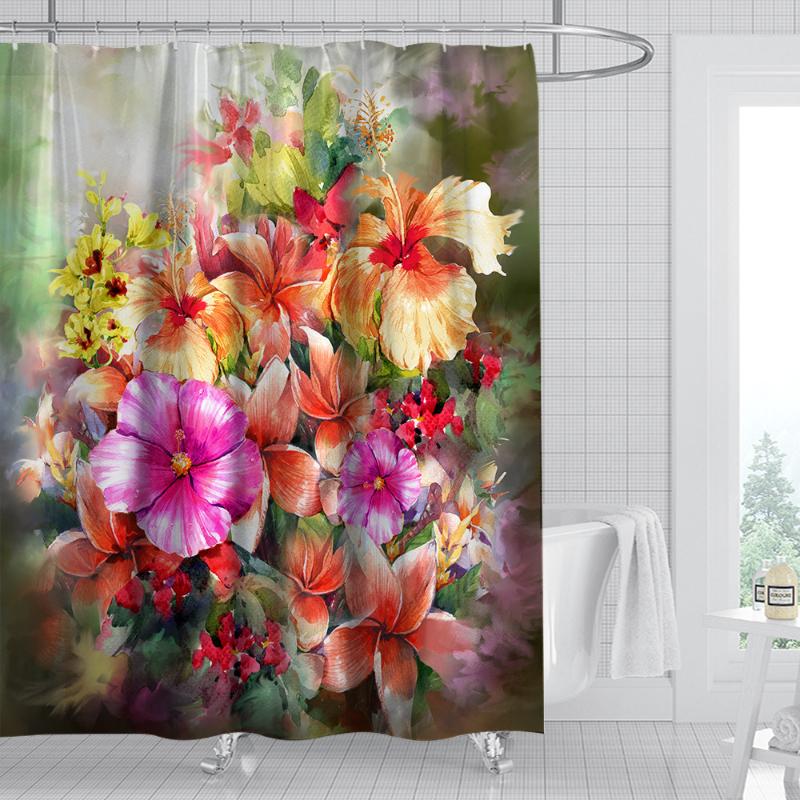 

Plant Shower Curtain For Bathroom Waterproof Polyester Bath Curtain 3D Print Flowers Bathroom Decor with 12 Hooks Dropshipping