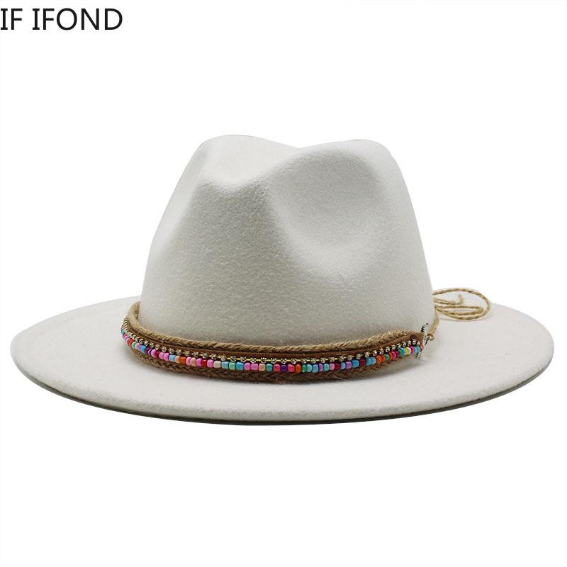 

Simple Wool Vintage Fedora Hat Winter Autumn Lady Trilby Felt Hat Wide Brim Jazz Caps, White