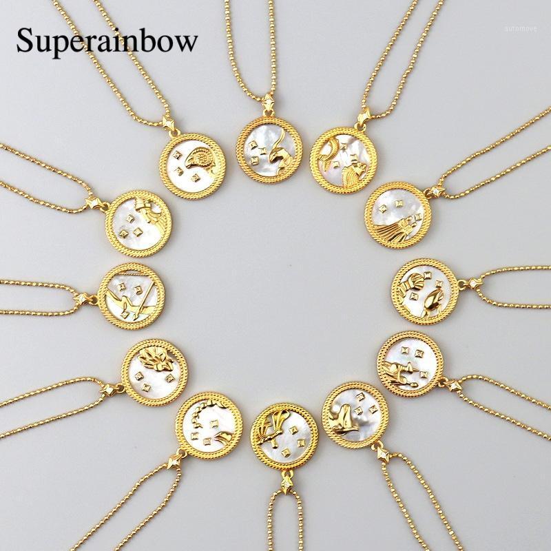 

SUPERAINBOW 925 Sterling Silver 12 Zodiac Constellation Shell Pendant Necklace for Women Bead Clavicle Chain Necklace SR-N301