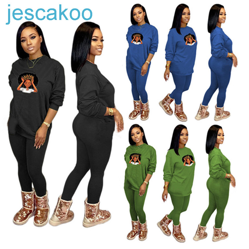 

Women Sports Sweatsuit Casual 2 Piece Set Jogger Suit Long Sleeve Hoodies Leggings Spring Clothes Cartoon Printed OutfitJ123, Black