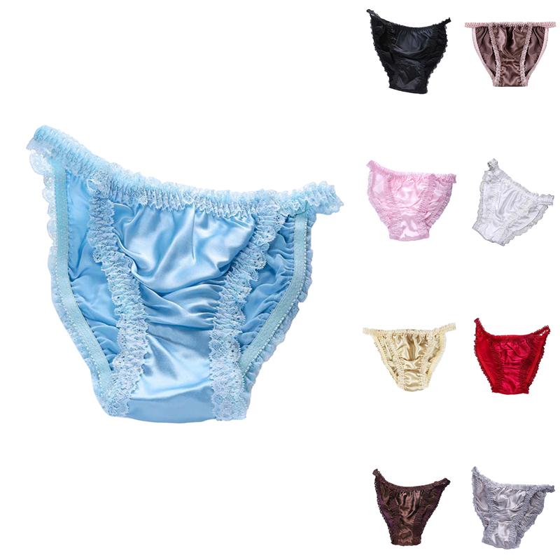 

Sexy Woman Silk Panties Women's Seamless Satin Silk Briefs Underpants Lady's Panties Plus Size Ladies Knickers Brief Underwear, Red