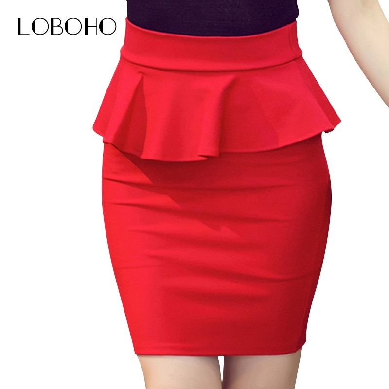 

Plus Size Women Pencil Skirts Ruffles Spring Fashion Korean Casual Ladies Bodycon Skirts Elegant Open Slit Skirts Red Black Y200326