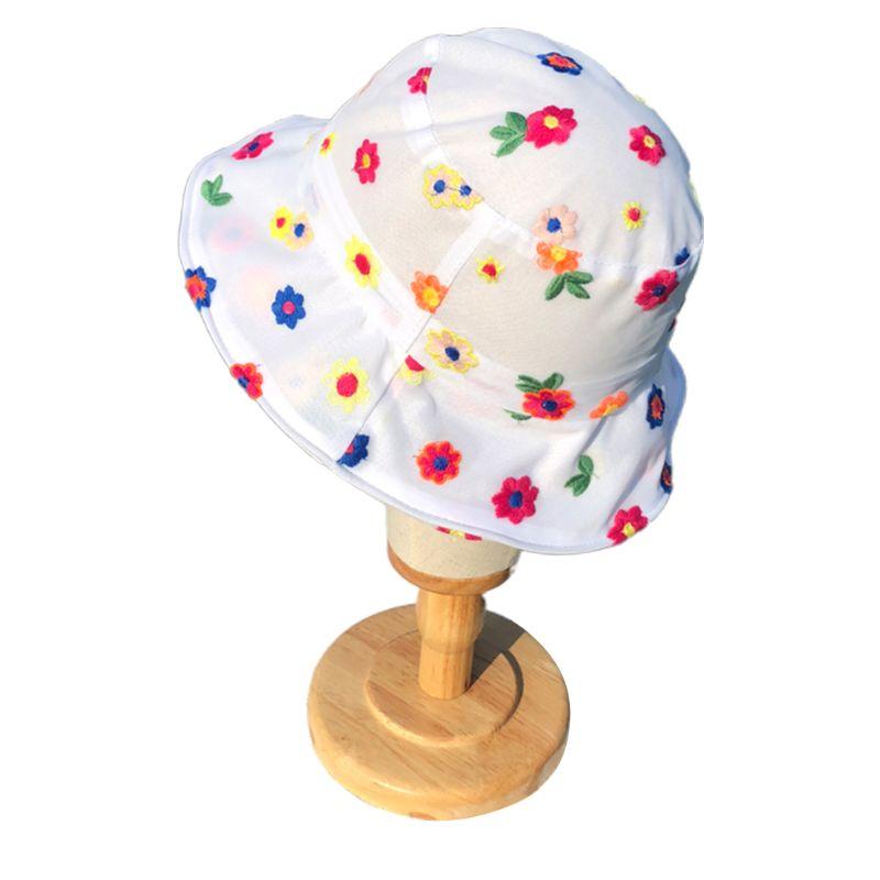 

Women Summer Thin Lace Bucket Hat Sweet Colorful Flower Embroidery Fisherman Cap 28GD, Black