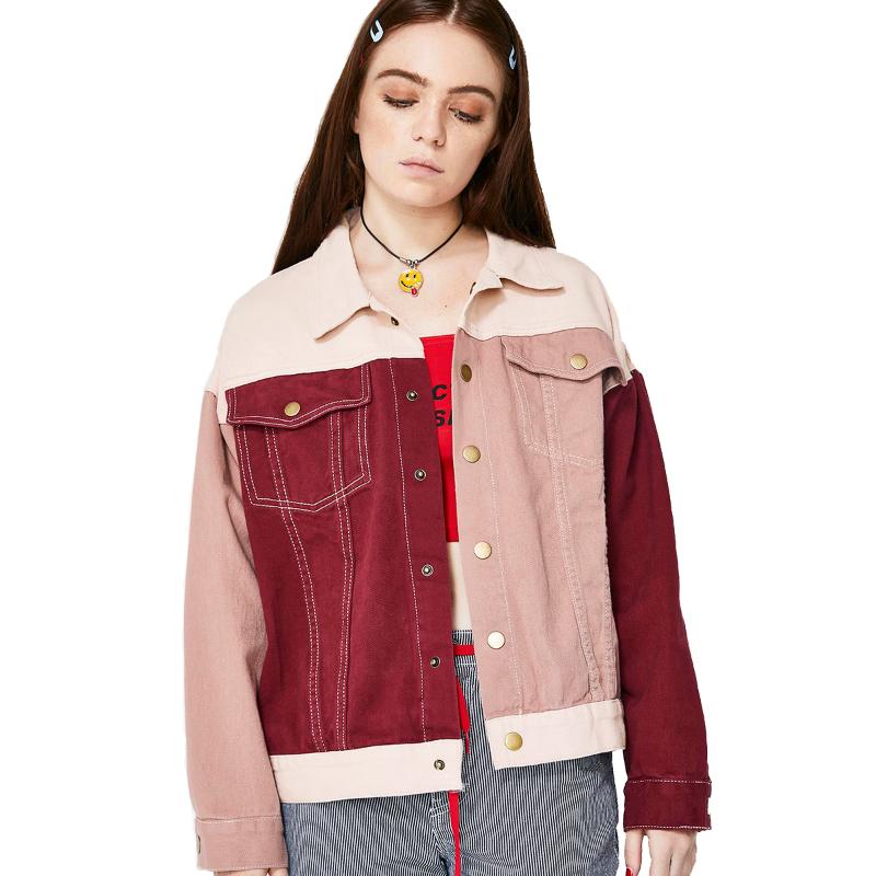 

Plus Size Autumn Simple Women Jackets Ins Sweet Casual Girl College Wind Red Pink Color Bomber Jacket Button Stitching Coat