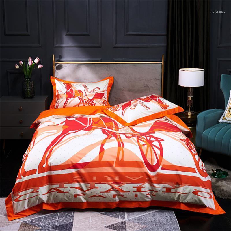

4pc Cozy Spring Winter Duvet Cover Bed Sheets And Pillowcases Luxury 100S Egyptian Cotton Linens Modern Horse Print Bedding King1, 12