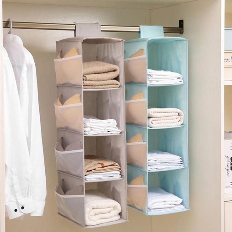 

Oxford Cloth 3/4/5 Layers Storage Cabinets Hanging Wardrobe Portable Large Capacity Home Household Supplies Folding Multi-Layer, Blue